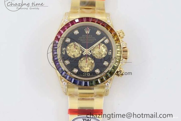 Diamonds YG Edition 1:1 Best Steel YG TWF on YG Dial Daytona A7750 116595RBOW 904L Bracelet Black 0306